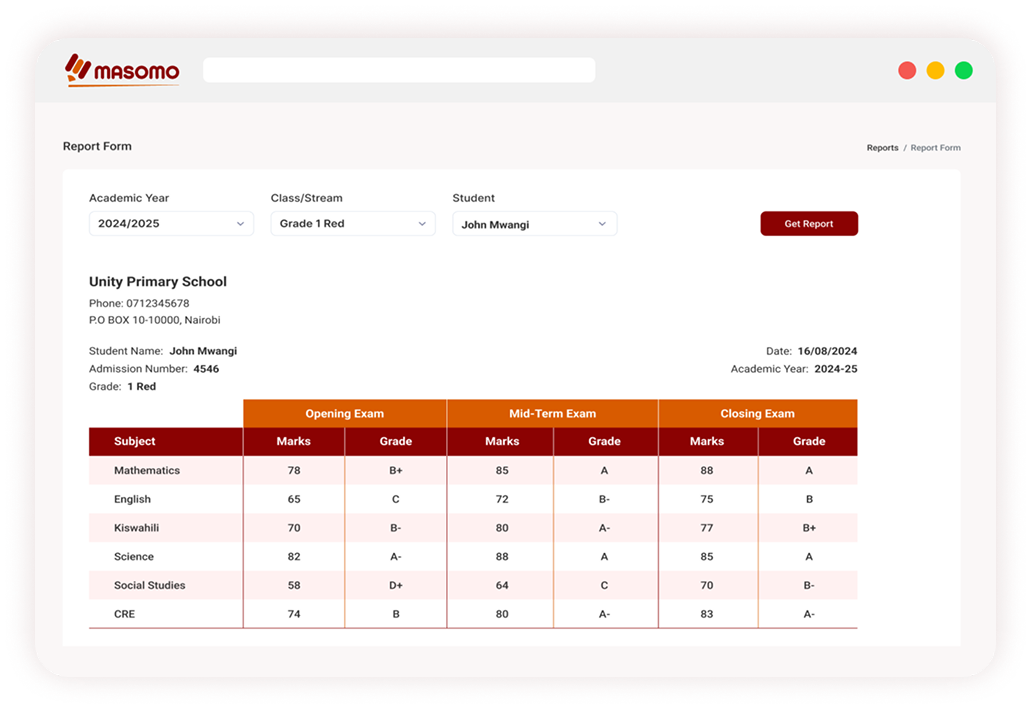 Exam Report Form
